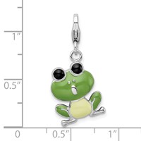 Amore La Vita Sterling Silver Rhodium-plated Polished Enameled Frog Charm with Fancy Lobster Clasp view 4