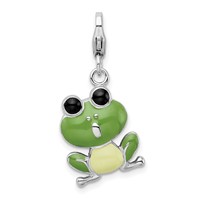 Amore La Vita Sterling Silver Rhodium-plated Polished Enameled Frog Charm with Fancy Lobster Clasp view 1