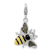 Amore La Vita Sterling Silver Rhodium-plated Polished Enameled 3-D Bubble Bee Charm with Fancy Lobster Clasp view 4