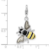 Amore La Vita Sterling Silver Rhodium-plated Polished Enameled 3-D Bubble Bee Charm with Fancy Lobster Clasp view 3