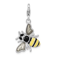 Amore La Vita Sterling Silver Rhodium-plated Polished Enameled 3-D Bubble Bee Charm with Fancy Lobster Clasp view 1