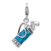 Amore La Vita Sterling Silver Rhodium-plated Polished 3-D Enameled Golf Bag and Clubs Charm with Fancy Lobster Clasp view 3