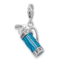 Amore La Vita Sterling Silver Rhodium-plated Polished 3-D Enameled Golf Bag and Clubs Charm with Fancy Lobster Clasp view 4