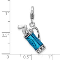 Amore La Vita Sterling Silver Rhodium-plated Polished 3-D Enameled Golf Bag and Clubs Charm with Fancy Lobster Clasp view 5