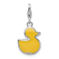 Amore La Vita Sterling Silver Rhodium-plated Polished Enameled 3-D Duck Charm with Fancy Lobster Clasp view 3