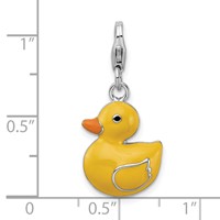 Amore La Vita Sterling Silver Rhodium-plated Polished Enameled 3-D Duck Charm with Fancy Lobster Clasp view 4