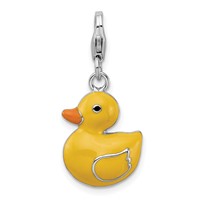Amore La Vita Sterling Silver Rhodium-plated Polished Enameled 3-D Duck Charm with Fancy Lobster Clasp view 1