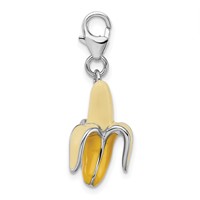 Amore La Vita Sterling Silver Rhodium-plated Polished 3-D Enameled Peeled Banana Charm with Fancy Lobster Clasp view 2
