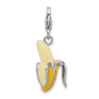 Amore La Vita Sterling Silver Rhodium-plated Polished 3-D Enameled Peeled Banana Charm with Fancy Lobster Clasp view 3