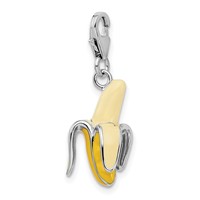 Amore La Vita Sterling Silver Rhodium-plated Polished 3-D Enameled Peeled Banana Charm with Fancy Lobster Clasp view 4