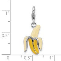 Amore La Vita Sterling Silver Rhodium-plated Polished 3-D Enameled Peeled Banana Charm with Fancy Lobster Clasp view 5