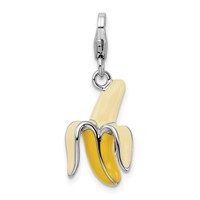 Amore La Vita Sterling Silver Rhodium-plated Polished 3-D Enameled Peeled Banana Charm with Fancy Lobster Clasp view 1