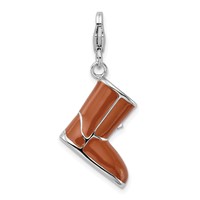 Amore La Vita Sterling Silver Rhodium-plated Polished 3-D Enameled Snow Boot Charm with Fancy Lobster Clasp view 3