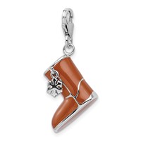 Amore La Vita Sterling Silver Rhodium-plated Polished 3-D Enameled Snow Boot Charm with Fancy Lobster Clasp view 4