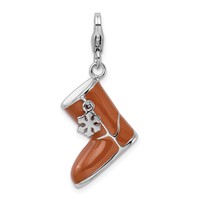Amore La Vita Sterling Silver Rhodium-plated Polished 3-D Enameled Snow Boot Charm with Fancy Lobster Clasp view 1