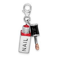 Amore La Vita Sterling Silver Rhodium-plated Polished 3-D Enameled Fingernail Polish Charm with Fancy Lobster Clasp view 2