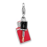 Amore La Vita Sterling Silver Rhodium-plated Polished 3-D Enameled Fingernail Polish Charm with Fancy Lobster Clasp view 3