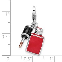 Amore La Vita Sterling Silver Rhodium-plated Polished 3-D Enameled Fingernail Polish Charm with Fancy Lobster Clasp view 4