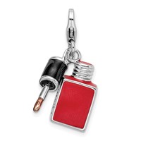 Amore La Vita Sterling Silver Rhodium-plated Polished 3-D Enameled Fingernail Polish Charm with Fancy Lobster Clasp view 1