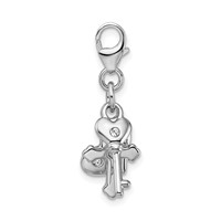 Amore La Vita Sterling Silver Rhodium-plated Polished Heart Cross and Key with Crystal From Swarovski Charm with Fancy Lobster Clasp view 2