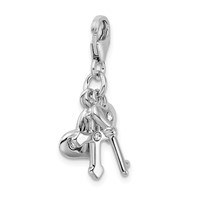 Amore La Vita Sterling Silver Rhodium-plated Polished Heart Cross and Key with Crystal From Swarovski Charm with Fancy Lobster Clasp view 4