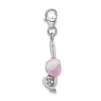 Amore La Vita Sterling Silver Rhodium-plated Polished 3-D Enameled Bunny Charm with Fancy Lobster Clasp view 2