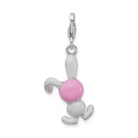 Amore La Vita Sterling Silver Rhodium-plated Polished 3-D Enameled Bunny Charm with Fancy Lobster Clasp view 3