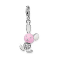 Amore La Vita Sterling Silver Rhodium-plated Polished 3-D Enameled Bunny Charm with Fancy Lobster Clasp view 4
