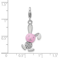 Amore La Vita Sterling Silver Rhodium-plated Polished 3-D Enameled Bunny Charm with Fancy Lobster Clasp view 5