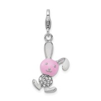 Amore La Vita Sterling Silver Rhodium-plated Polished 3-D Enameled Bunny Charm with Fancy Lobster Clasp view 1