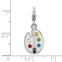 Amore La Vita Sterling Silver Rhodium-plated Polished Enameled 3-D Palette and Brush Charm with Fancy Lobster Clasp view 4