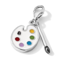 Amore La Vita Sterling Silver Rhodium-plated Polished Enameled 3-D Palette and Brush Charm with Fancy Lobster Clasp view 5