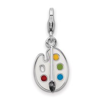 Amore La Vita Sterling Silver Rhodium-plated Polished Enameled 3-D Palette and Brush Charm with Fancy Lobster Clasp view 1