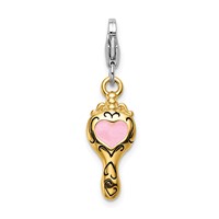 Amore La Vita Sterling Silver Rhodium-plated and Gold-plated Polished Enameled 3-D Heart Mirror Charm with Fancy Lobster Clasp view 3