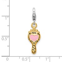 Amore La Vita Sterling Silver Rhodium-plated and Gold-plated Polished Enameled 3-D Heart Mirror Charm with Fancy Lobster Clasp view 4