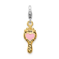 Amore La Vita Sterling Silver Rhodium-plated and Gold-plated Polished Enameled 3-D Heart Mirror Charm with Fancy Lobster Clasp view 1