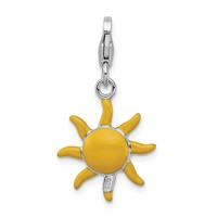 Amore La Vita Sterling Silver Rhodium-plated Polished 3-D Enameled Sunshine Charm with Fancy Lobster Clasp view 3