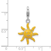 Amore La Vita Sterling Silver Rhodium-plated Polished 3-D Enameled Sunshine Charm with Fancy Lobster Clasp view 4