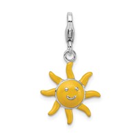 Amore La Vita Sterling Silver Rhodium-plated Polished 3-D Enameled Sunshine Charm with Fancy Lobster Clasp view 1