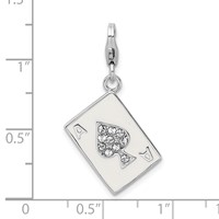 Amore La Vita Sterling Silver Rhodium-plated Polished 3-D Enameled Swarovski Crystal Ace Charm with Fancy Lobster Clasp view 4