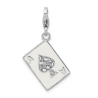 Amore La Vita Sterling Silver Rhodium-plated Polished 3-D Enameled Swarovski Crystal Ace Charm with Fancy Lobster Clasp view 1