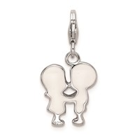 Amore La Vita Sterling Silver Rhodium-plated Polished Enameled Kissing Couple Charm with Fancy Lobster Clasp view 3