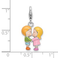 Amore La Vita Sterling Silver Rhodium-plated Polished Enameled Kissing Couple Charm with Fancy Lobster Clasp view 4