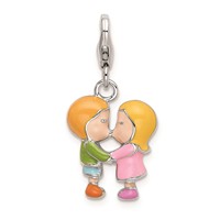 Amore La Vita Sterling Silver Rhodium-plated Polished Enameled Kissing Couple Charm with Fancy Lobster Clasp view 1