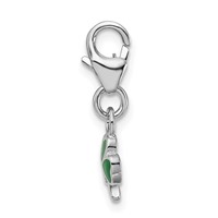 Amore La Vita Sterling Silver Rhodium-plated Polished 3-D Green Enameled Clover Charm with Fancy Lobster Clasp view 2