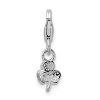 Amore La Vita Sterling Silver Rhodium-plated Polished 3-D Green Enameled Clover Charm with Fancy Lobster Clasp view 3