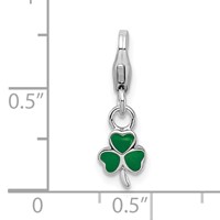 Amore La Vita Sterling Silver Rhodium-plated Polished 3-D Green Enameled Clover Charm with Fancy Lobster Clasp view 4