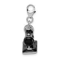Amore La Vita Sterling Silver Rhodium-plated Polished 3-D Enameled Sewing Machine Charm with Fancy Lobster Clasp view 2