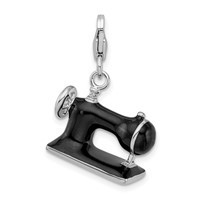 Amore La Vita Sterling Silver Rhodium-plated Polished 3-D Enameled Sewing Machine Charm with Fancy Lobster Clasp view 3