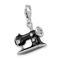 Amore La Vita Sterling Silver Rhodium-plated Polished 3-D Enameled Sewing Machine Charm with Fancy Lobster Clasp view 4